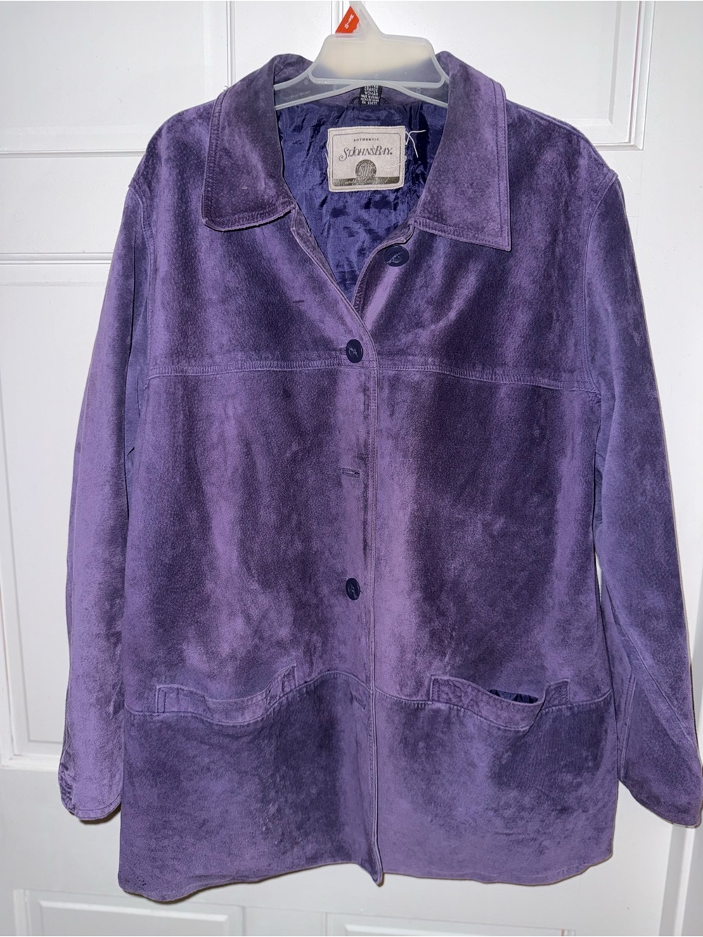St. John's Bay Purple Suede-Look genuine leather exterior Button Front Jacket - Picture 12 of 12